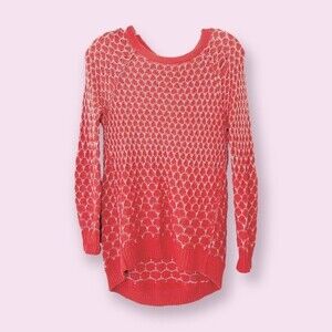 Anthropologie MOTH Crochet Tunic Top Coral Cream Long Sleeve Boho Womens Size XS